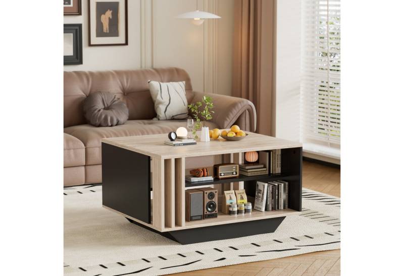 TWSOUL Couchtisch Beistelltisch Wohnzimmertisch Sofatisch Tisch mit modernen Lamellen, mit RGB - Lichtschleife und Stauraum, 80*60cm, Anthrazit von TWSOUL