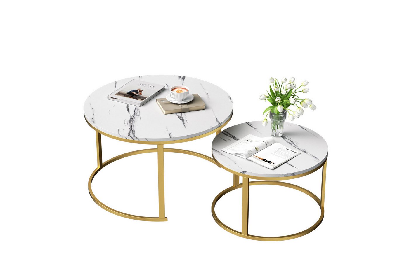 TWSOUL Couchtisch Rund Kaffeetisch 2er Set mit Marmormuster, 80 x 45.5cm + 60 x 38cm TWSOUL Couchtisch Rund Kaffeetisch 2er Set mit Marmormuster, 80 x 45.5cm + 60 x 38cm von TWSOUL