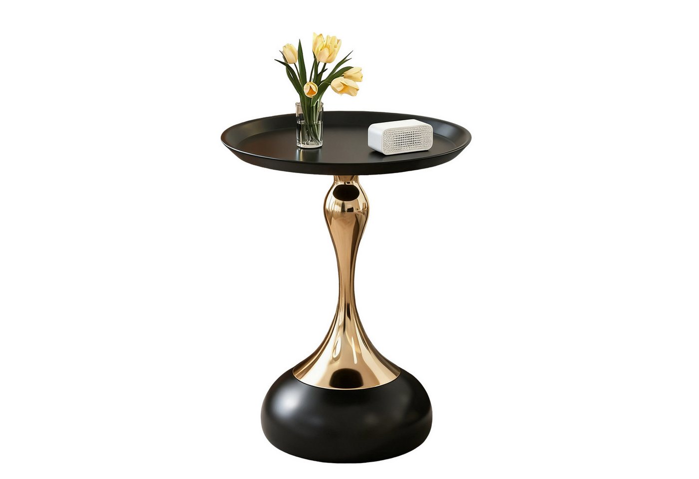 TWSOUL Couchtisch Runder Beistelltisch Metall Vintage Nachttisch Kaffeetisch, 55*40cm, für Wohnzimmer Schlafzimmer Balkon, weiß/schwarz von TWSOUL