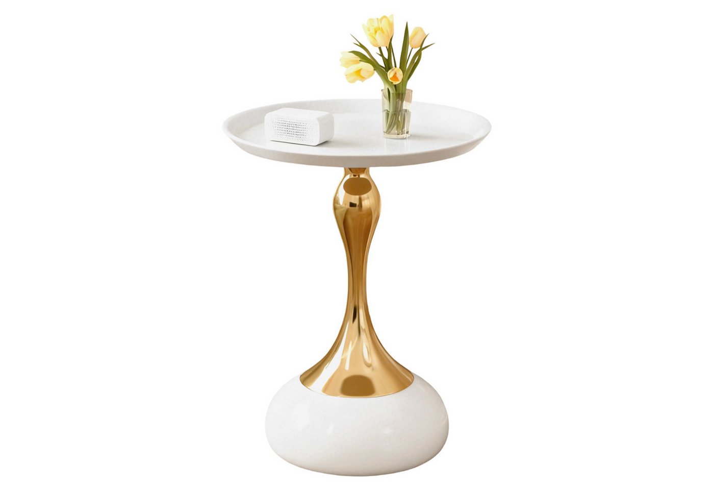 TWSOUL Couchtisch Runder Beistelltisch Metall Vintage Nachttisch Kaffeetisch, 55*40cm, für Wohnzimmer Schlafzimmer Balkon, weiß/schwarz von TWSOUL