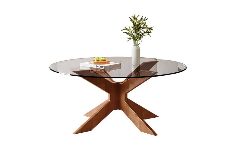 TWSOUL Couchtisch Runder Couchtisch, Glasplatte, Durchmesser 80cm, X-Struktur-Design von TWSOUL