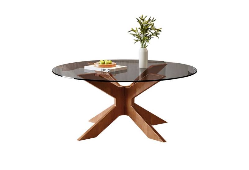 TWSOUL Couchtisch Runder Couchtisch, Glasplatte, Durchmesser 80cm, X-Struktur-Design von TWSOUL