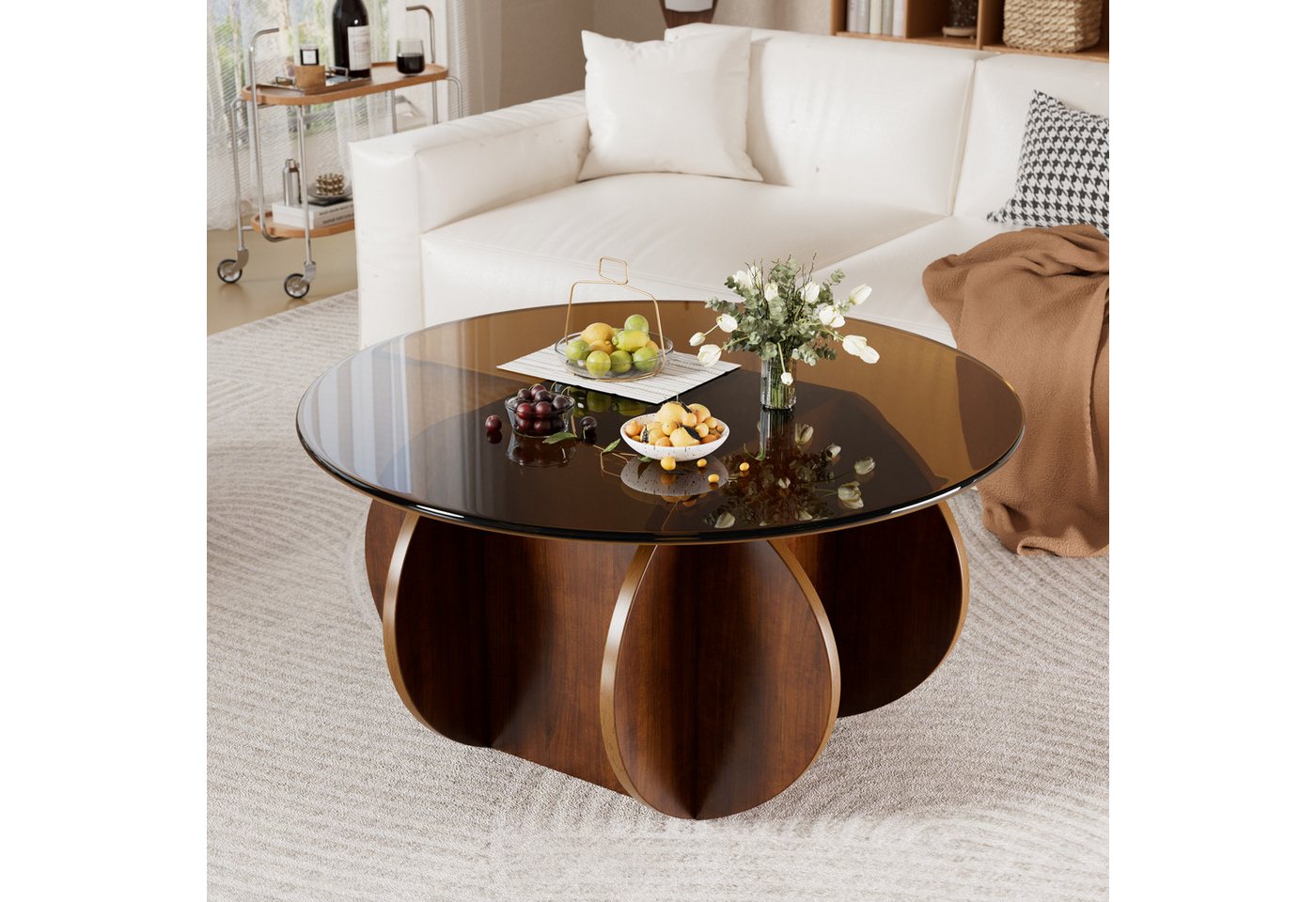 TWSOUL Couchtisch Runder Glas-Couchtisch mit gehärteter Glasplatte, Beistelltisch für Wohnzimmer, Büro & Zuhause von TWSOUL