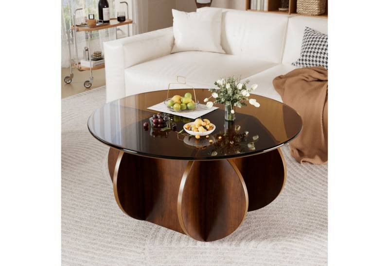 TWSOUL Couchtisch Runder Glas-Couchtisch mit gehärteter Glasplatte, Beistelltisch für Wohnzimmer, Büro & Zuhause von TWSOUL
