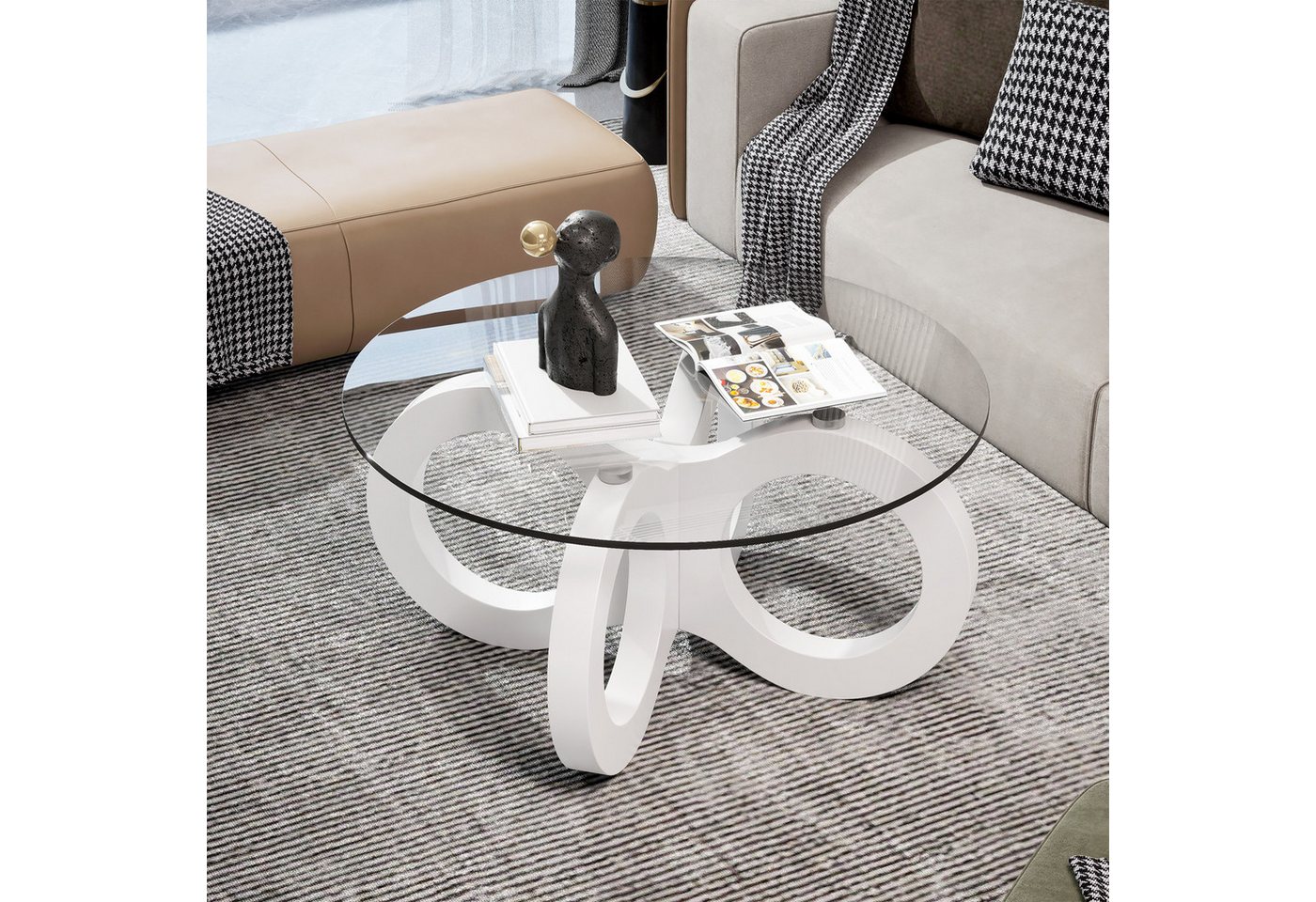 TWSOUL Couchtisch Runder mit Glasplatte Gehärtetes Sicherheitsglas & Massivholz-Gestell, Wohnzimmertisch Beistelltisch Stilvolles Design für Wohnzimmer TWSOUL Couchtisch Runder mit Glasplatte Gehärtetes Sicherheitsglas & Massivholz-Gestell, Wohnzimmertisch Beistelltisch Stilvolles Design für Wohnzimmer von TWSOUL
