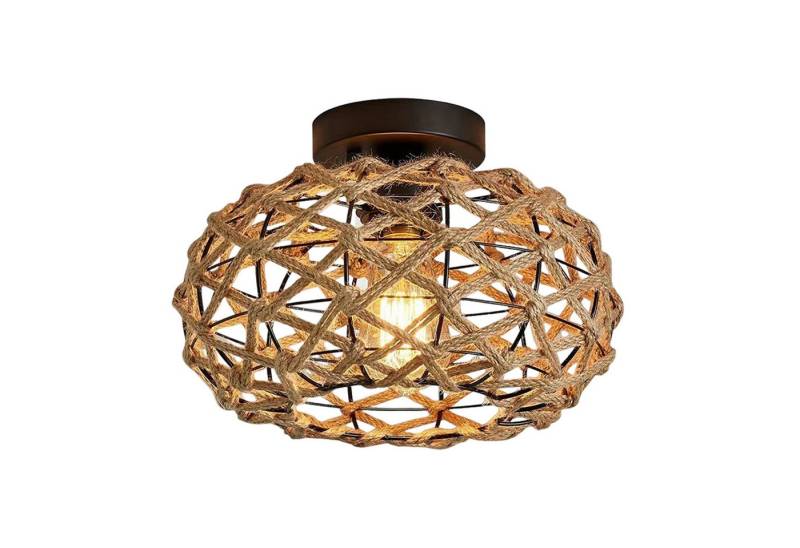 TWSOUL Deckenleuchte Vintage Rattan Lampe Boho Lampenschirm Hängelampe Rustikal, E27 Korb Lampe Schlafzimmer Küche ohne Leuchtmittel von TWSOUL