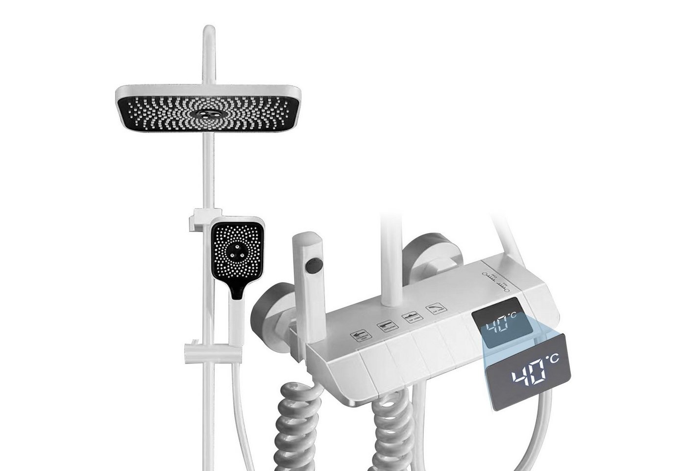 TWSOUL Duschsystem Duschsystem mit Thermostat,, Duschset mit Digitalanzeige, 3 Strahlart(en), Anzug, Die Hohe der Duschstange ist verstellbar (96-123 cm) von TWSOUL