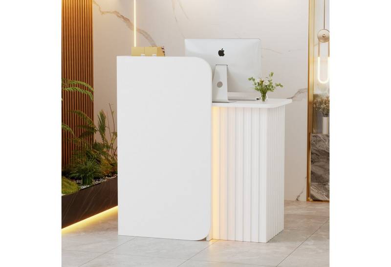 TWSOUL Empfangstheke Empfangstheke mit LED-Beleuchtung, kompakter Fronttresen mit abschließbaren Schubladen,44×80×100 cm von TWSOUL