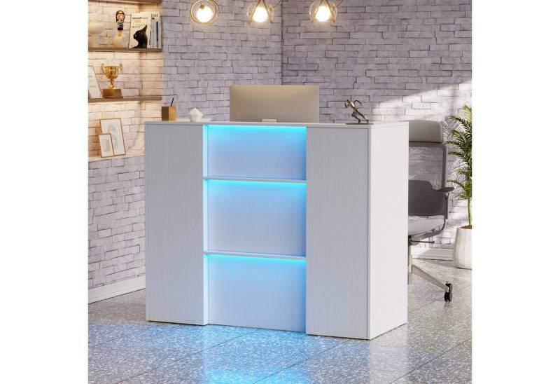 TWSOUL Empfangstheke mit LED, abschließbaren Schubladen und Einlegeböden, 120cm Weiß, Rezeptionstheke für Büro, Salon, Geschäft oder Café TWSOUL Empfangstheke mit LED, abschließbaren Schubladen und Einlegeböden, 120cm Weiß, Rezeptionstheke für Büro, Salon, Geschäft oder Café von TWSOUL