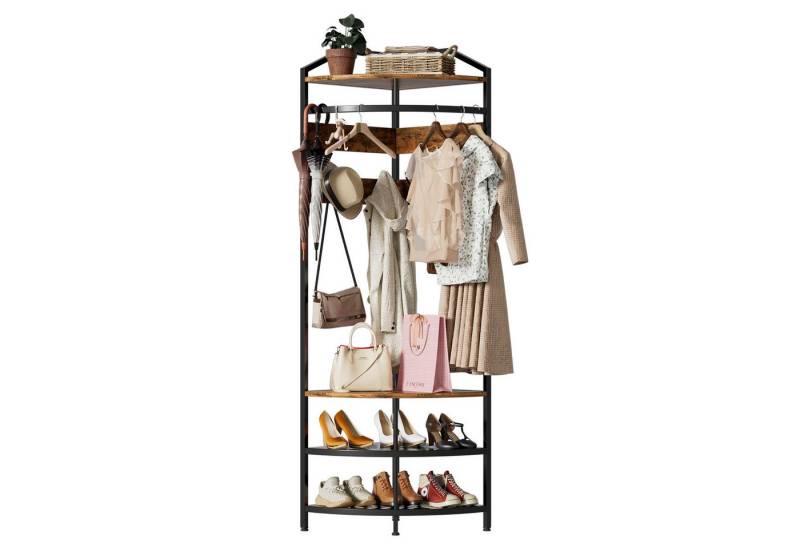 TWSOUL Garderobenständer 3 in 1 Eck Kleiderständer & Sitzbank & Schuhregal, mit Ablage Haken, Metall-Eckgarderobe Rutschfester Kleiderstange, 181cm bis 150KG von TWSOUL