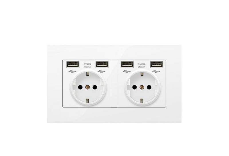 TWSOUL Glas Doppelsteckdosen mit USB,13Amp max 2.1A, Mehrfachsteckdose, Unterputz Wandsteckdose von TWSOUL