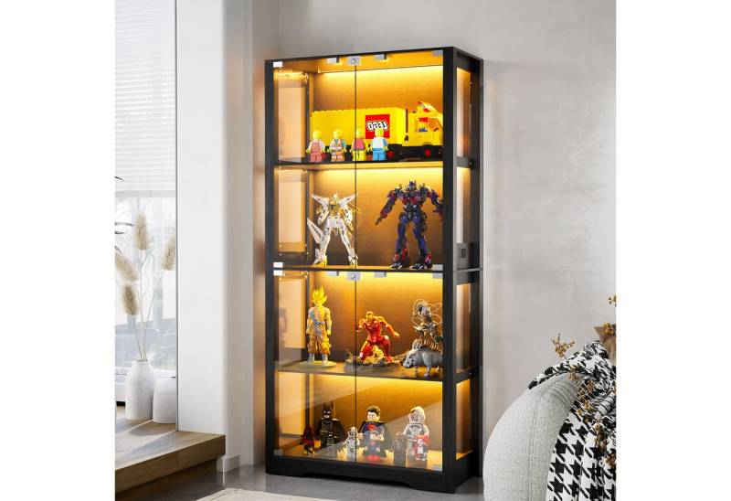 TWSOUL Glasvitrine Vitrine mit LED Beleuchtung und menschlicher Sensor, 4 Böden von TWSOUL