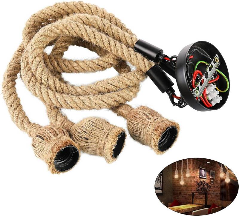 TWSOUL Hängedekoration Sisalseil-Kronleuchter, Dekorative LampenFür,Esszimmer, Bar, Rattan-Kronleuchter von TWSOUL