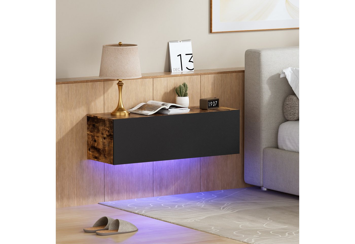 TWSOUL Hängeschrank Hängeschrank,TV-Schrank,, Nachttisch, 100cm*30cm*39cm RGB-Beleuchtung einstellbar, , zwei Fächer von TWSOUL