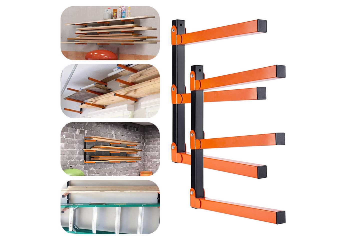 TWSOUL Kaminholzregal 2 Stück Wandhalterung Kaminholzregal, Metall Holzregal mit 3 Ebenen, Holzlagerregal für Innen und Außen, Tragfähigkeit 150 kg von TWSOUL