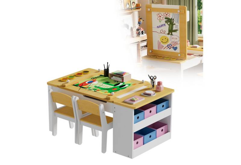 TWSOUL Kinderschreibtisch 3 in 1 kindersitzgruppe , Bringen Sie zwei Stühle mit, , Verstellbare Tischplatte, 110 * 62 * 53,4 cm von TWSOUL