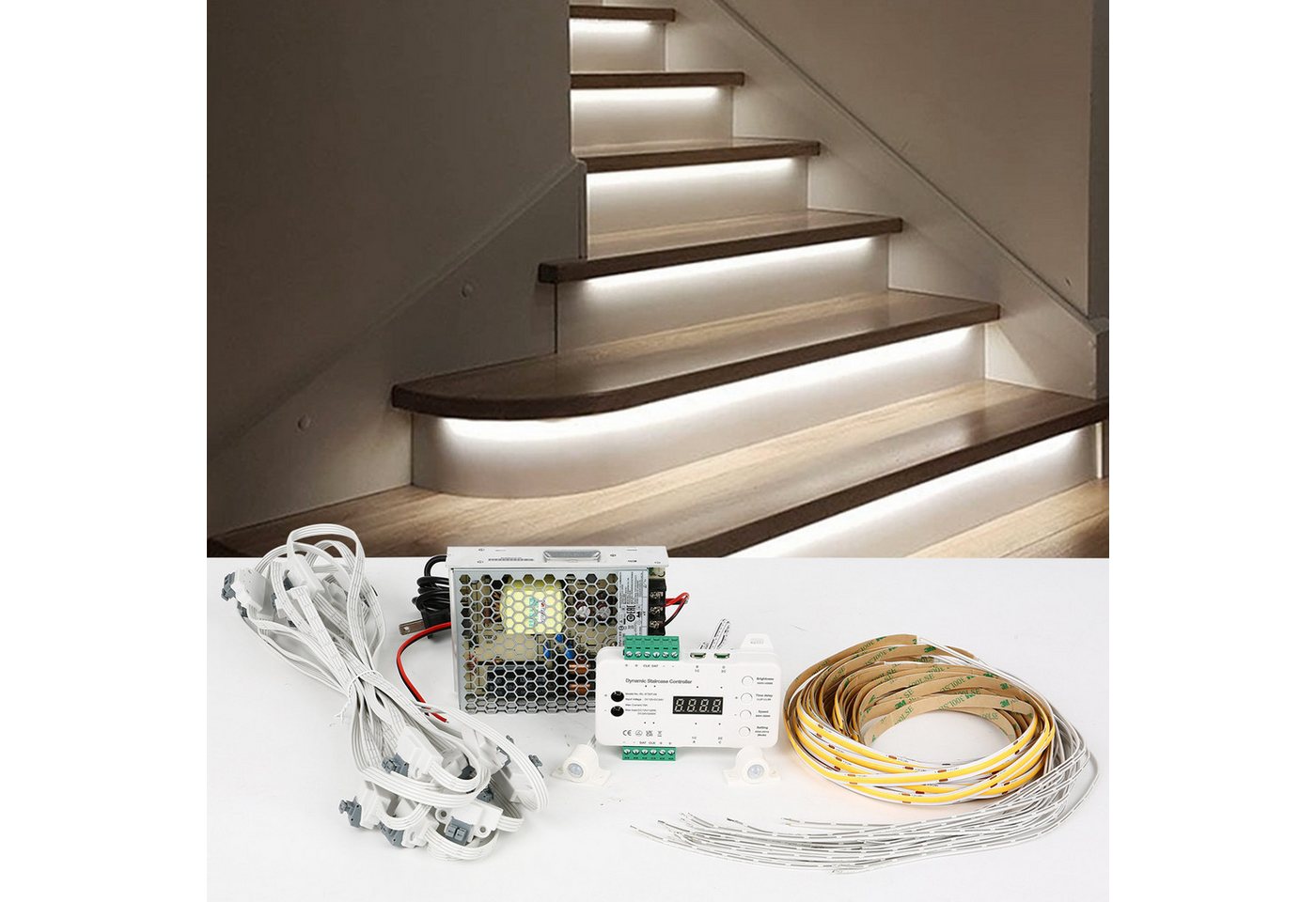 TWSOUL LED Dekolicht LED-Treppenstufenbeleuchtung mit Bewegungsmelder&Dimmer, 16 Stufen, LED Treppenlicht Streifen 4.000K neutralweiß montagefreundliche TWSOUL LED Dekolicht LED-Treppenstufenbeleuchtung mit Bewegungsmelder&Dimmer, 16 Stufen, LED Treppenlicht Streifen 4.000K neutralweiß montagefreundliche von TWSOUL