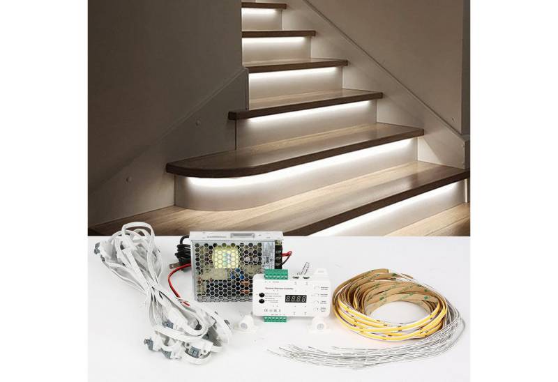TWSOUL LED Dekolicht LED-Treppenstufenbeleuchtung mit Bewegungsmelder&Dimmer, 16 Stufen, LED Treppenlicht Streifen 4.000K neutralweiß montagefreundliche von TWSOUL