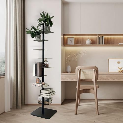 TWSOUL Metall Bücherregal Bodenstehendes, 9 Ebenen Vertikales Bücherregal, Bücherturm, Leiterregal, Freistehend Ecke Regal, Industriestil, für kleinen Raum, Wohnzimmer, Büro (Schwarz) von TWSOUL
