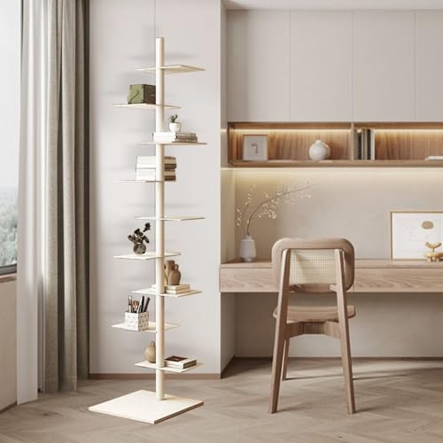 TWSOUL Metall Bücherregal Bodenstehendes, 9 Ebenen Vertikales Bücherregal, Bücherturm, Leiterregal, Freistehend Ecke Regal, Industriestil, für kleinen Raum, Wohnzimmer, Büro (Weiß) von TWSOUL