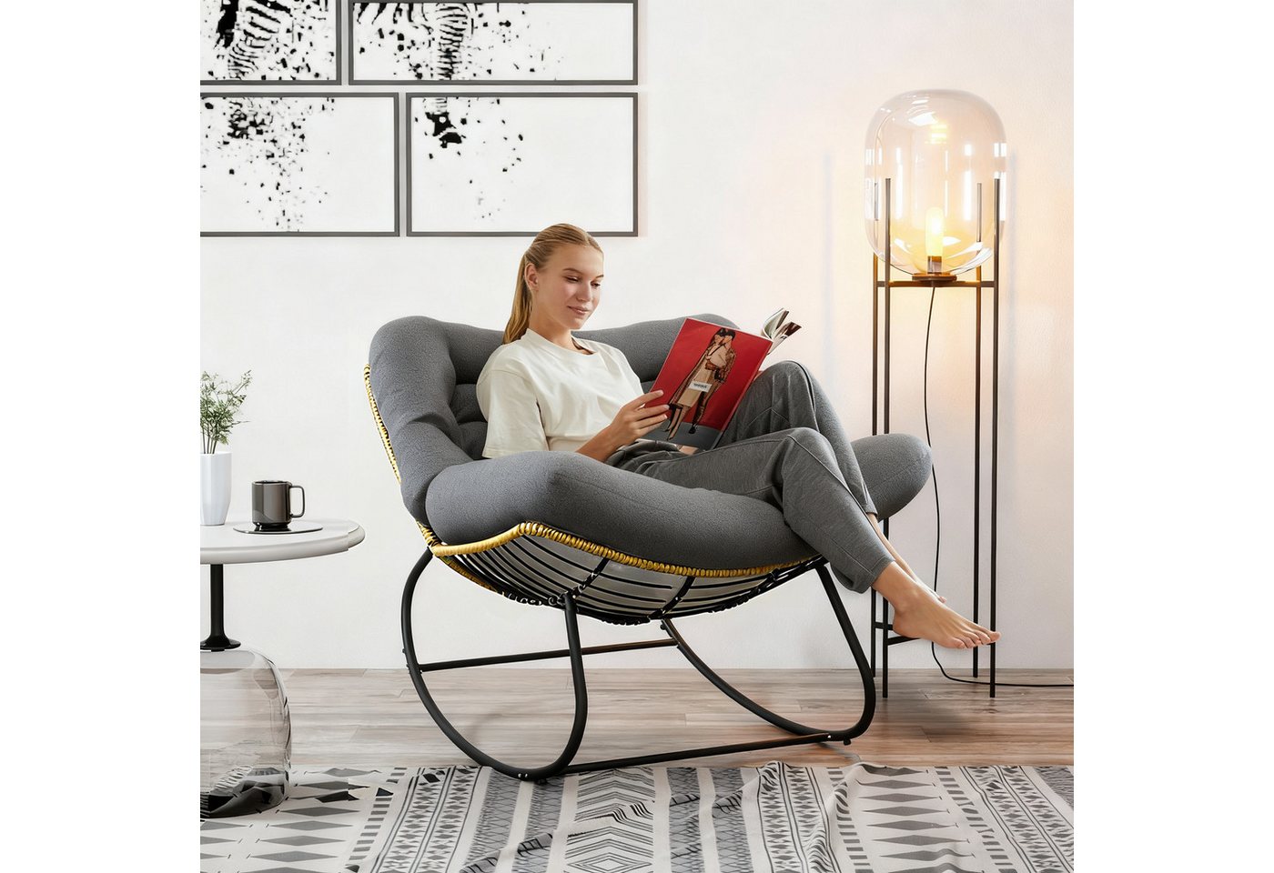 TWSOUL Schaukelsessel Extra dickes gepolstertem, Rattanstuhl Relaxstuhl mit Stahlrahmen, Bis 170kg, Dicke Kissen Balkon Garten Wohnzimmer Schlafzimmer TWSOUL Schaukelsessel Extra dickes gepolstertem, Rattanstuhl Relaxstuhl mit Stahlrahmen, Bis 170kg, Dicke Kissen Balkon Garten Wohnzimmer Schlafzimmer von TWSOUL