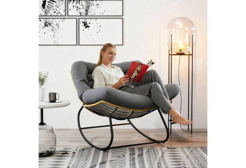 TWSOUL Schaukelsessel Extra dickes gepolstertem, Rattanstuhl Relaxstuhl mit Stahlrahmen, Bis 170kg, Dicke Kissen Balkon Garten Wohnzimmer Schlafzimmer TWSOUL Schaukelsessel Extra dickes gepolstertem, Rattanstuhl Relaxstuhl mit Stahlrahmen, Bis 170kg, Dicke Kissen Balkon Garten Wohnzimmer Schlafzimmer von TWSOUL