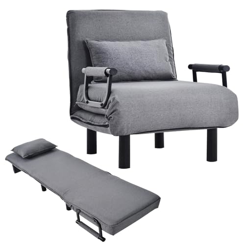 TWSOUL Schlafsessel 3 in 1, Schlafsofa mit Bettfunktion, Klappsessel mit 6-stufig Verstellbarer Rückenlehne, Gästebett mit Kopfkissen, Klappbett für Wohnzimmer, Grau TWSOUL Schlafsessel 3 in 1, Schlafsofa mit Bettfunktion, Klappsessel mit 6-stufig Verstellbarer Rückenlehne, Gästebett mit Kopfkissen, Klappbett für Wohnzimmer, Grau von TWSOUL