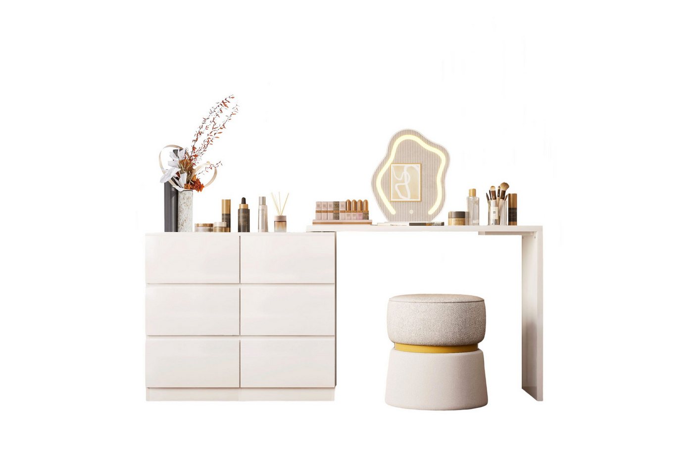 TWSOUL Schminktisch Drehbarer Schminktisch mit 6 Schubladen in Weiß, Multifunktionaler Schmink- und Arbeitstisch für Schlafzimmer oder Büro TWSOUL Schminktisch Drehbarer Schminktisch mit 6 Schubladen in Weiß, Multifunktionaler Schmink- und Arbeitstisch für Schlafzimmer oder Büro von TWSOUL