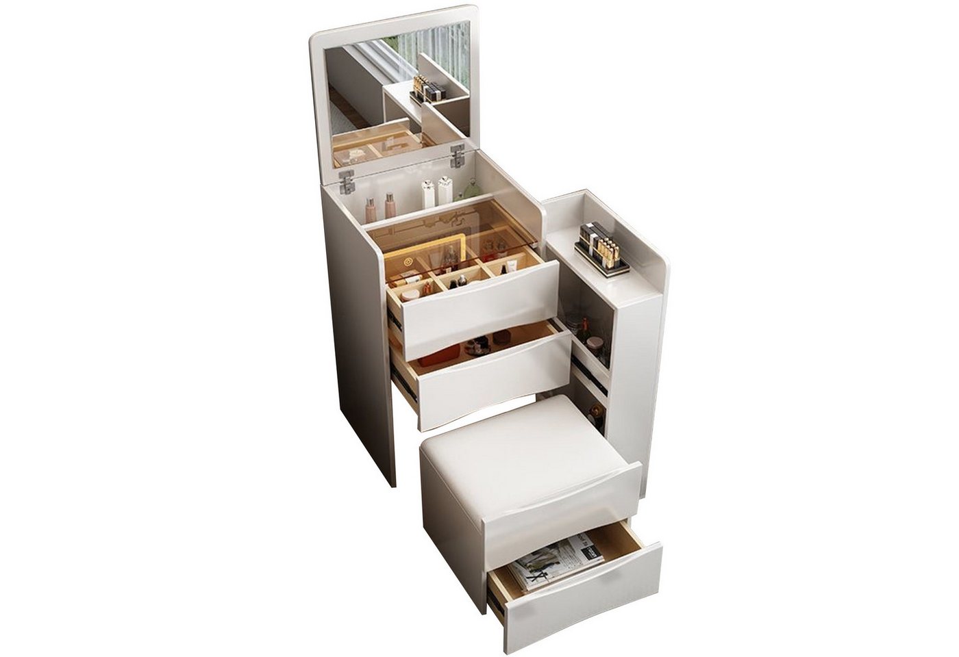 TWSOUL Schminktisch Mini-Schminktisch mit LED-Spiegel, Sideboard & Hocker, weiß, Einstellbare Beleuchtung,mit viel Stauraum TWSOUL Schminktisch Mini-Schminktisch mit LED-Spiegel, Sideboard & Hocker, weiß, Einstellbare Beleuchtung,mit viel Stauraum von TWSOUL