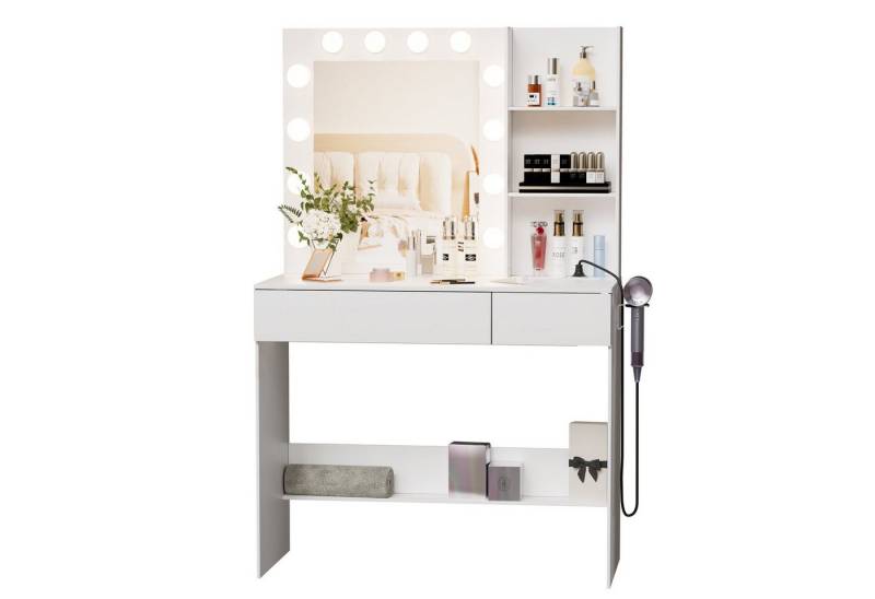 TWSOUL Schminktisch Schminktisch mit Beleuchtung und Steckdosen, 90cm * 40cm * 140cm( LXBXH) von TWSOUL