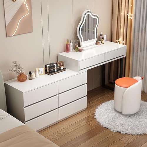 TWSOUL Schminktisch mit Beleuchtung, Dressing Table mit Spiegel, Modern Weiß Schminktisch mit Verstellbaren LED, L-Form ändern, Vanity Desk mit 8 Schubladen, Für Das Schlafzimmer TWSOUL Schminktisch mit Beleuchtung, Dressing Table mit Spiegel, Modern Weiß Schminktisch mit Verstellbaren LED, L-Form ändern, Vanity Desk mit 8 Schubladen, Für Das Schlafzimmer von TWSOUL