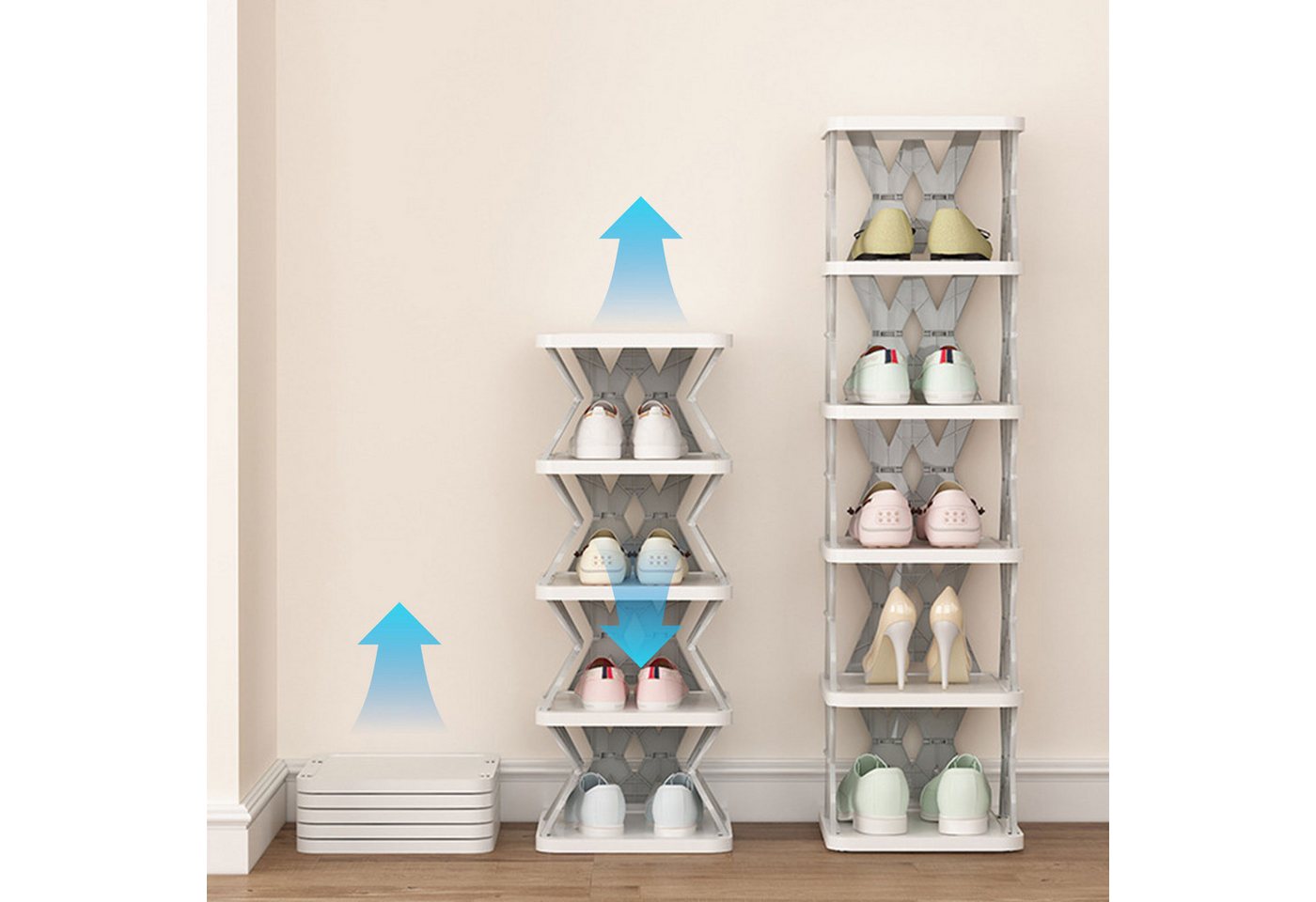 TWSOUL Schuhregal 6-lagiges, montagefreies, faltbares Schuhregal, Abnehmbar, frei montierbar, stark tragfähig TWSOUL Schuhregal 6-lagiges, montagefreies, faltbares Schuhregal, Abnehmbar, frei montierbar, stark tragfähig von TWSOUL