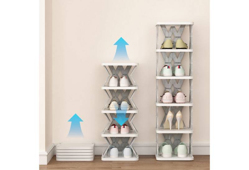TWSOUL Schuhregal 6-lagiges, montagefreies, faltbares Schuhregal, Abnehmbar, frei montierbar, stark tragfähig von TWSOUL