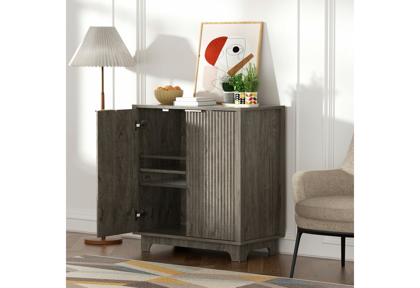 TWSOUL Sideboard Kommode mit Riffelfront,70x39x77cm, mit verstellbaren Regalen TWSOUL Sideboard Kommode mit Riffelfront,70x39x77cm, mit verstellbaren Regalen von TWSOUL
