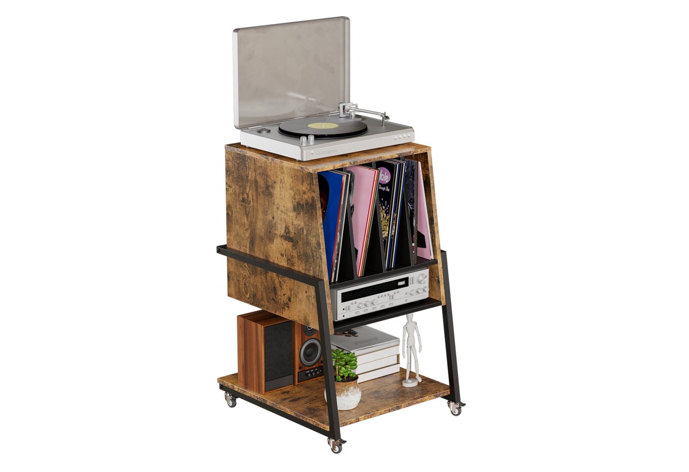 TWSOUL TV-Regal Plattenspieler Tisch HiFi Rack TV Rack mit Rollen aus Holz und Metall, Plattenspieler-Wagen Für Schallplatten Kompaktanlage, 43x53.4x73.6CM TWSOUL TV-Regal Plattenspieler Tisch HiFi Rack TV Rack mit Rollen aus Holz und Metall, Plattenspieler-Wagen Für Schallplatten Kompaktanlage, 43x53.4x73.6CM von TWSOUL