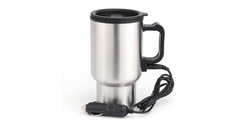 TWSOUL Tasse 12V 450ml Innen Kunststoff Außen Stahl Auto Heizung Becher, Becherkörper aus rostfreiem Stahl.rutschfeste Unterseite von TWSOUL