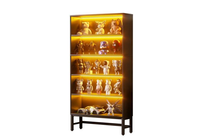 TWSOUL Vitrine Standvitrine LED Bücherschrank Hochschrank, Anrichte,Sammlervitrine 5-Lagen Standregal 178*90cm, Bis 204kg, perfekt für Sammler von TWSOUL