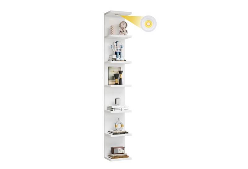 TWSOUL Wandregal 7 Ebenen Wandregal mit integrierter LED-Beleuchtung, Weiß,195CM*23.5CM*25CM von TWSOUL