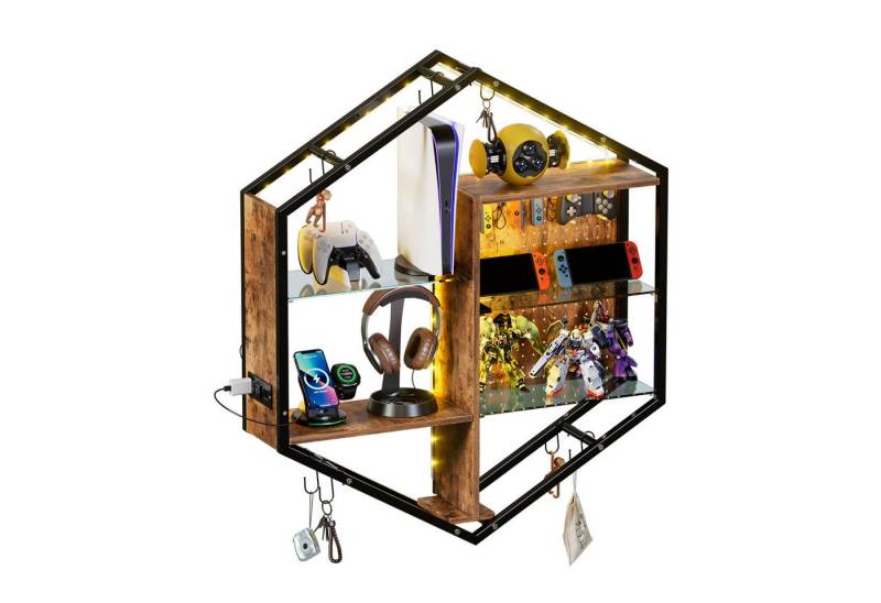 TWSOUL Wandregal Gaming Wandregal mit RGB LED-Beleuchtung,Höhenverstellbar, 89*100*20cm von TWSOUL