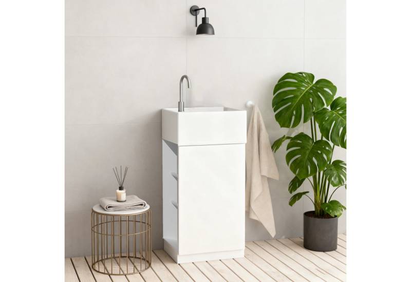 TWSOUL Waschtisch Badmöbel Set Gäste-WC Waschbecken mit Unterschrank & Handtuchhalter, 40*100cm mit Stauraum Waschtischunterschrank weiß & eichefarben TWSOUL Waschtisch Badmöbel Set Gäste-WC Waschbecken mit Unterschrank & Handtuchhalter, 40*100cm mit Stauraum Waschtischunterschrank weiß & eichefarben von TWSOUL