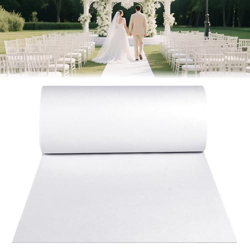 TWSOUL Weiß Hochzeitsteppich Gangläufer,1m x 10m Hochzeits-Teppich-Läufer, 2,2mm Dicke Hochzeit Läufer Event Teppich,Messeteppich,Empfangsteppich,Premierenteppich,Gangläufer von TWSOUL