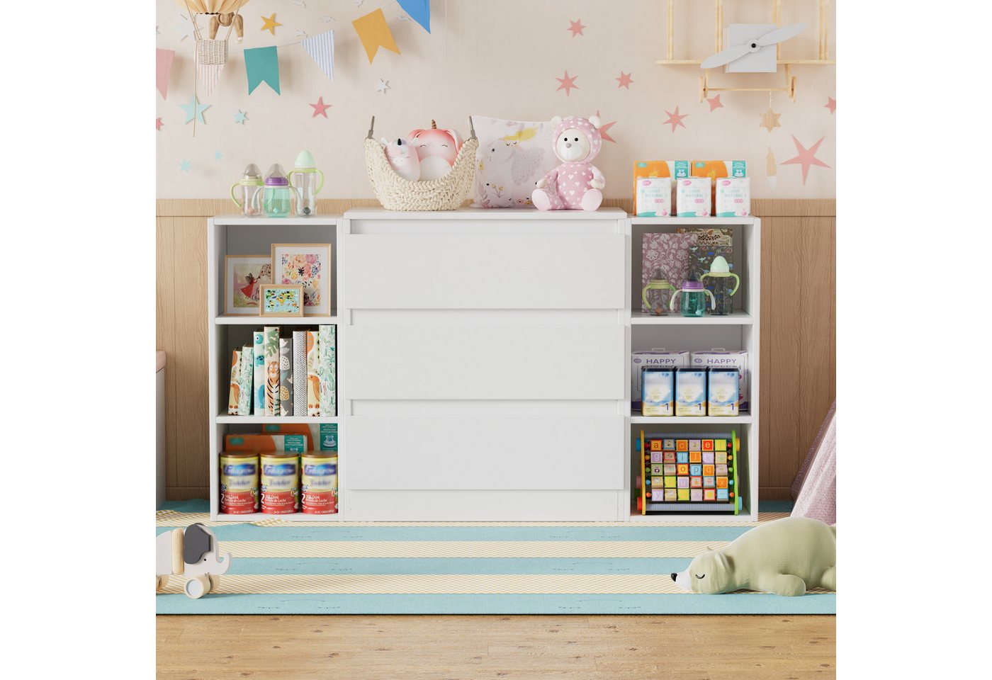 TWSOUL Wickelkommode 2-in-1 Wickelkommode mit abnehmbarem Wickelaufsatz, Kommode mit 3 Schubladen & 6 Regalfächern,weiß TWSOUL Wickelkommode 2-in-1 Wickelkommode mit abnehmbarem Wickelaufsatz, Kommode mit 3 Schubladen & 6 Regalfächern,weiß von TWSOUL