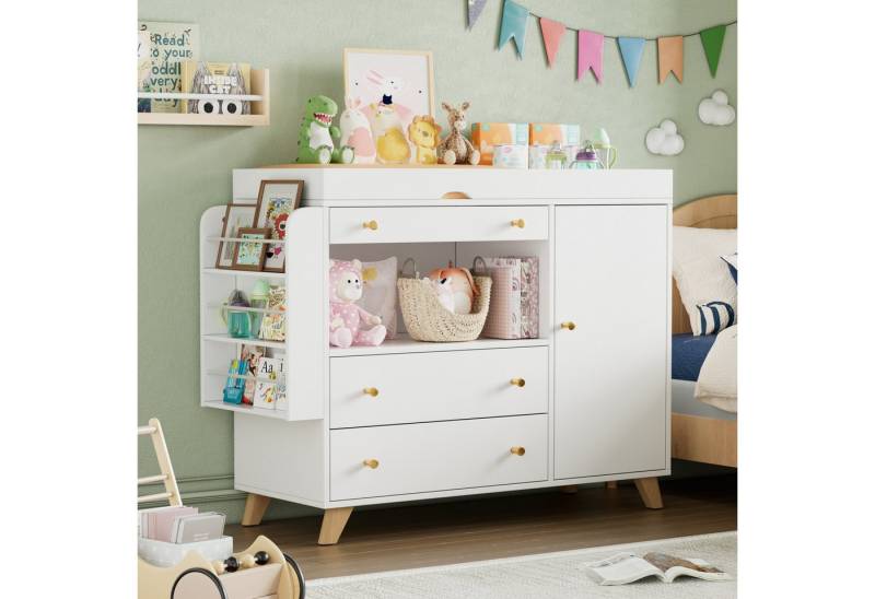TWSOUL Wickelkommode WickelKommode mit 3 Schubladen und Regale,Weiß, Belastbar bis 100 kg,Multifunktional als Schminktisch, Schrank von TWSOUL