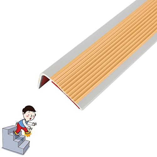 Treppenkantenprofil Selbstklebend 50x25mm, 100cm PVC Treppenkantenprofil, Selbstklebend Winkelprofil Anti-Rutsch Treppenkante (Light Brown) von TWSOUL