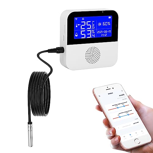 WLAN-Temperatur- und Feuchtigkeitssensor Probe, App-Steuerung, Smart Temperatur- und Feuchtigkeitssensor with Waterproof External mit LCD-Display für Gewächshäuser, Aquarien und Kühlschränke von TWSOUL