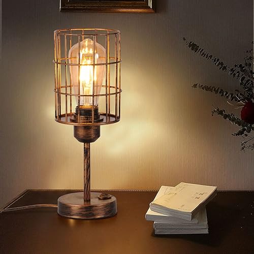 TWSXTE E27 Tischlampe Retro Nachttischlampe Leselampe Vintage Industrielampe LED Käfigleuchte Metall Tischlampe Dekorative Lampen mit Schalter (ohne Glühbirne) von TWSXTE