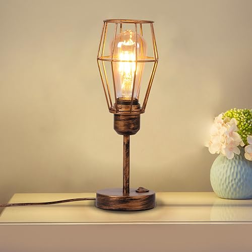 TWSXTE E27 Tischleuchte Metallkäfigleuchte Tisch LED Schreibtisch Nachttischlampe Schlafzimmer Lesen Rustikal Industrielle Vintage LED Nachttischlampe Dekorativ (ohne Glühbirne) von TWSXTE