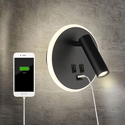 TWSXTE Nachttischlampe schwenkbar USB-Aufladung Wandleuchte Schlafzimmer Strahler Schlafzimmer Licht zum Lesen 3000K (3W + 9W) von TWSXTE