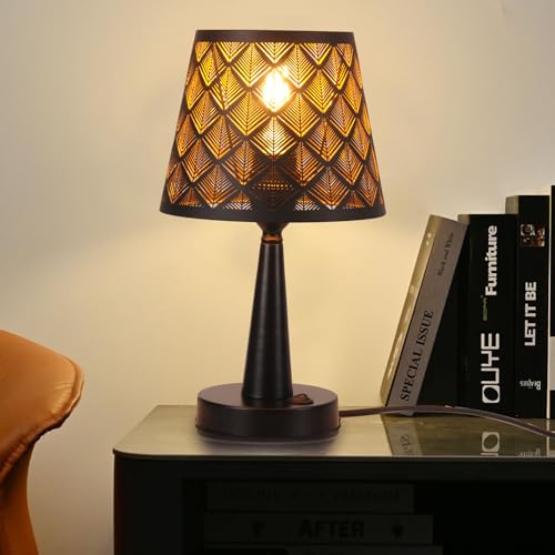 TWSXTE Schwarz Tischlampe Innenraum Nachttischlampe E27 Innenleuchte Leselampe Schreibtischlampe mit käfigförmigem Schirm, Edison Innen- und Außenbeleuchtung (ohne Glühbirne) von TWSXTE
