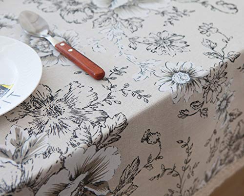 TWYYDP Tischtuch Tischdecke Rechteck,Weiße Pfingstrose Blume Gedruckt Spitze Baumwolle Leinen Tischdecke, Größen,140x180cm von TWYYDP
